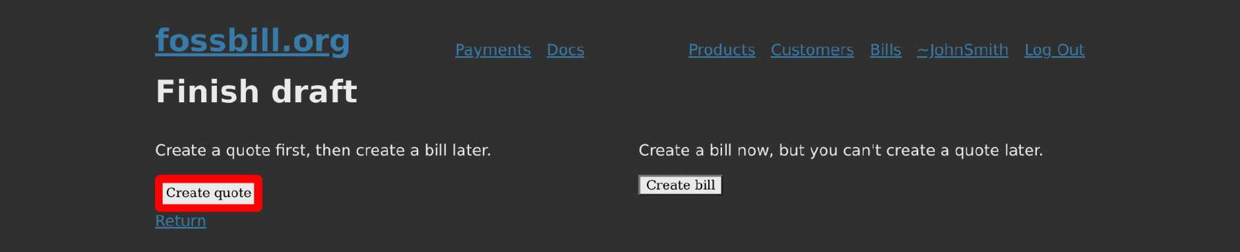 Bill finishing page - We can also skip the quote step